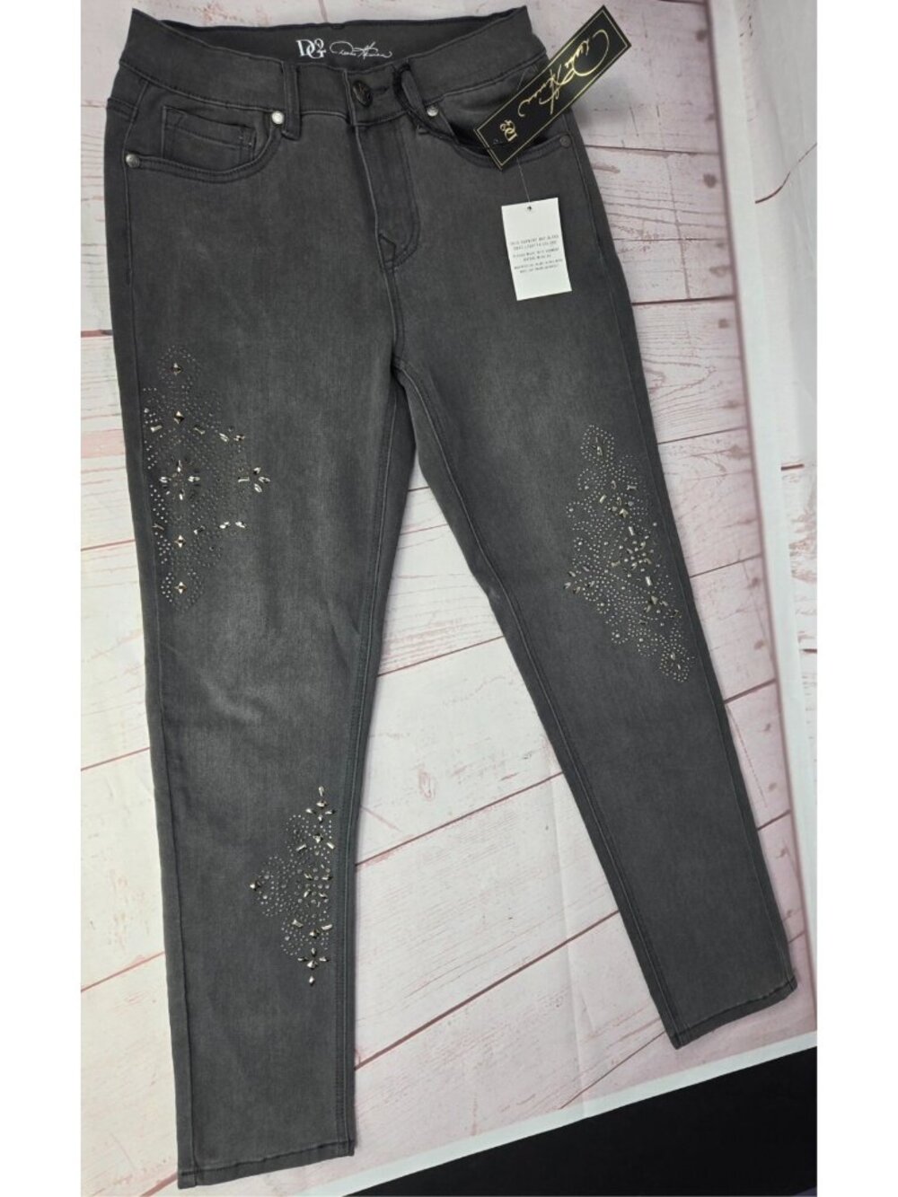 DG2 by Diane Gilman Jeans Women 2P Gray Skinny Stud Embellished NWT Petite New